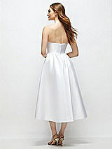 Rear View Thumbnail - White Strapless Satin Midi Dress with Handmade Flower & Horsehair Hem
