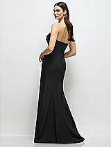 Rear View Thumbnail - Black Strapless Black Fit and Flare Dress with Handmade Flower