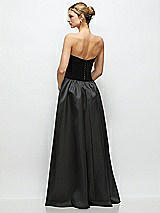 Rear View Thumbnail - Black Strapless Black Velvet and Satin Drop Waist Gown with Full Skirt