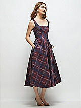 Side View Thumbnail - Cabernet Midnight Tartan Square Neck Alba Tartan Satin Midi Dress