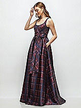 Side View Thumbnail - Cabernet Midnight Tartan Scoop-Neck Tank Bodice Alba Tartan Satin Maxi Dress with Full Skirt