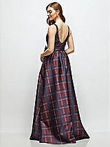 Rear View Thumbnail - Cabernet Midnight Tartan Scoop-Neck Tank Bodice Alba Tartan Satin Maxi Dress with Full Skirt