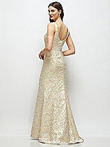 Rear View Thumbnail - Champagne Filigree Champagne Floral Brocade Square Neck Maxi Dress with Trumpet Skirt