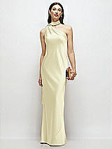 Front View Thumbnail - Butter Yellow Draped Scarf One-Shoulder Bias Stretch Satin Maxi Dress