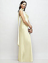 Side View Thumbnail - Butter Yellow Draped Scarf One-Shoulder Bias Stretch Satin Maxi Dress