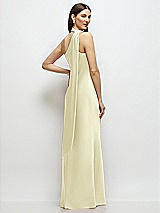 Rear View Thumbnail - Butter Yellow Draped Scarf One-Shoulder Bias Stretch Satin Maxi Dress