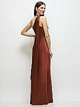 Rear View Thumbnail - Auburn Moon Draped Scarf One-Shoulder Bias Stretch Satin Maxi Dress