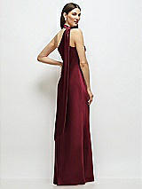 Rear View Thumbnail - Cabernet Draped Scarf One-Shoulder Bias Stretch Satin Maxi Dress