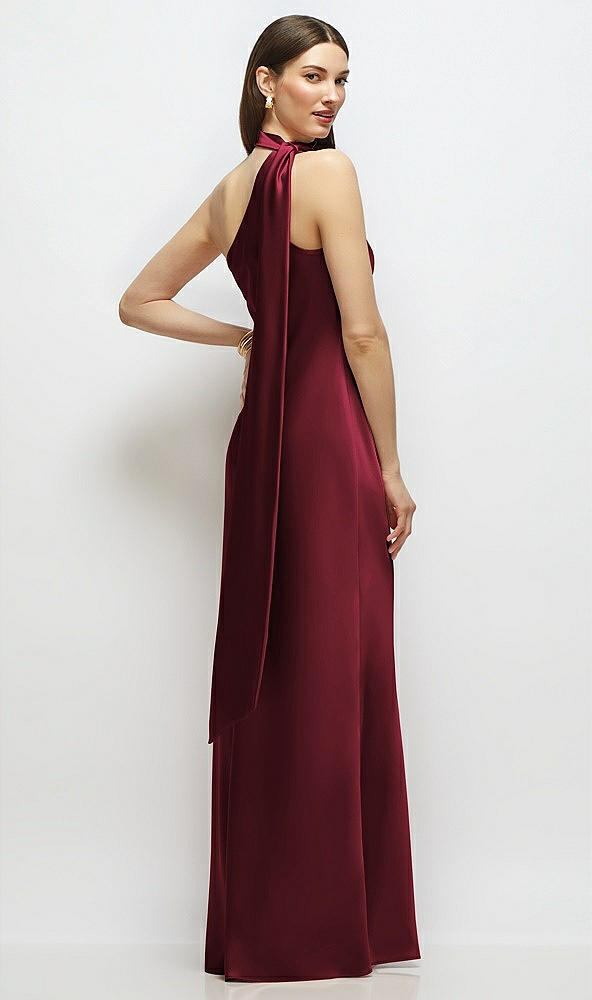 Back View - Cabernet Draped Scarf One-Shoulder Bias Stretch Satin Maxi Dress