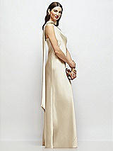 Side View Thumbnail - Champagne Draped Scarf One-Shoulder Bias Stretch Satin Maxi Dress
