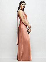 Side View Thumbnail - Copper Penny Draped Scarf One-Shoulder Bias Stretch Satin Maxi Dress