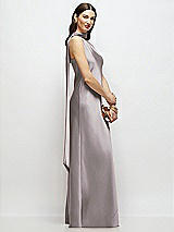 Side View Thumbnail - Cashmere Gray Draped Scarf One-Shoulder Bias Stretch Satin Maxi Dress