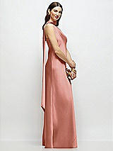 Side View Thumbnail - Desert Rose Draped Scarf One-Shoulder Bias Stretch Satin Maxi Dress