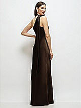 Rear View Thumbnail - Espresso Draped Scarf One-Shoulder Bias Stretch Satin Maxi Dress