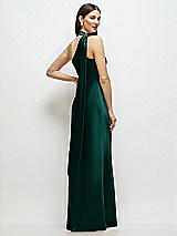 Rear View Thumbnail - Evergreen Draped Scarf One-Shoulder Bias Stretch Satin Maxi Dress