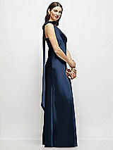 Side View Thumbnail - Midnight Navy Draped Scarf One-Shoulder Bias Stretch Satin Maxi Dress