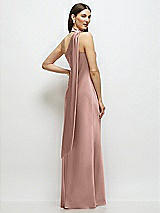 Rear View Thumbnail - Neu Nude Draped Scarf One-Shoulder Bias Stretch Satin Maxi Dress