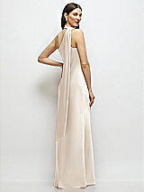 Rear View Thumbnail - Oat Draped Scarf One-Shoulder Bias Stretch Satin Maxi Dress