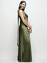 Side View Thumbnail - Olive Green Draped Scarf One-Shoulder Bias Stretch Satin Maxi Dress