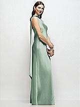Side View Thumbnail - Seagrass Draped Scarf One-Shoulder Bias Stretch Satin Maxi Dress