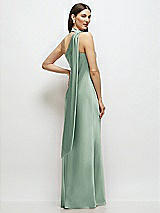 Rear View Thumbnail - Seagrass Draped Scarf One-Shoulder Bias Stretch Satin Maxi Dress