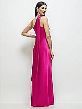 Rear View Thumbnail - Think Pink Draped Scarf One-Shoulder Bias Stretch Satin Maxi Dress