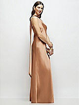 Side View Thumbnail - Toffee Draped Scarf One-Shoulder Bias Stretch Satin Maxi Dress