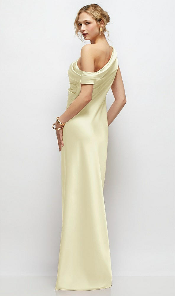 Back View - Butter Yellow Draped One-Shoulder Bias Stretch Satin Maxi Dress