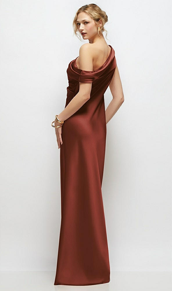 Back View - Auburn Moon Draped One-Shoulder Bias Stretch Satin Maxi Dress