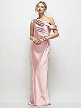 Front View Thumbnail - Ballet Pink Draped One-Shoulder Bias Stretch Satin Maxi Dress