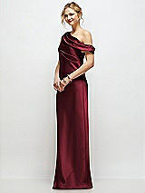 Side View Thumbnail - Cabernet Draped One-Shoulder Bias Stretch Satin Maxi Dress