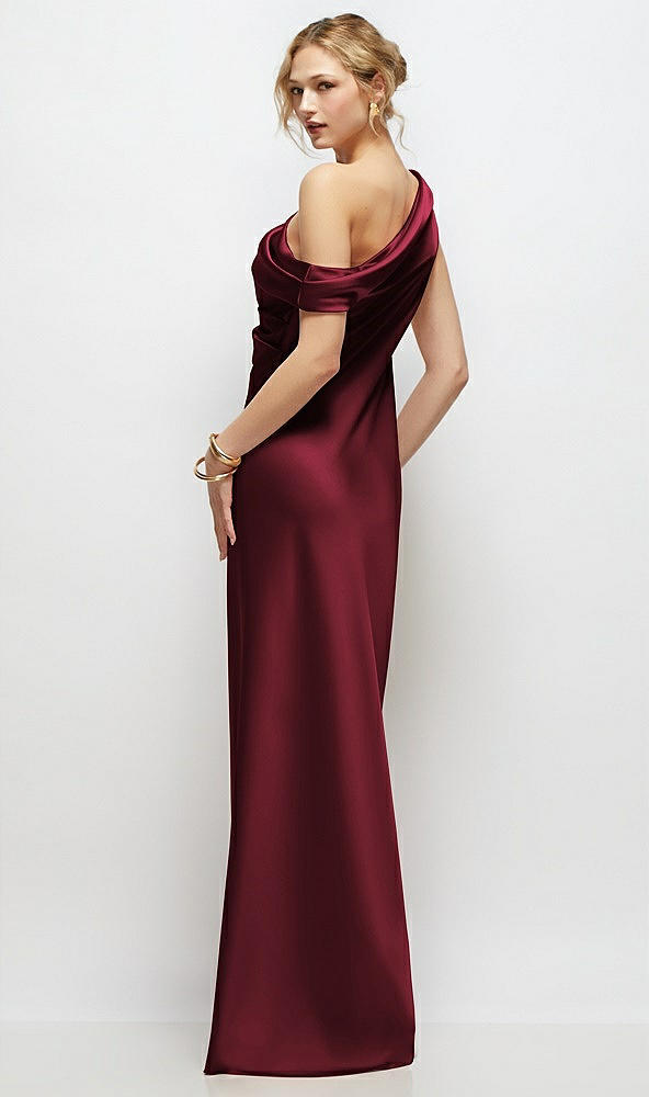 Back View - Cabernet Draped One-Shoulder Bias Stretch Satin Maxi Dress