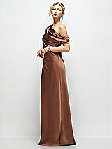 Side View Thumbnail - Cognac Draped One-Shoulder Bias Stretch Satin Maxi Dress
