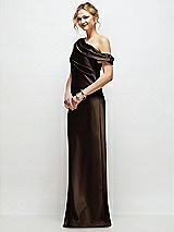 Side View Thumbnail - Espresso Draped One-Shoulder Bias Stretch Satin Maxi Dress