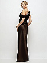 Rear View Thumbnail - Espresso Draped One-Shoulder Bias Stretch Satin Maxi Dress