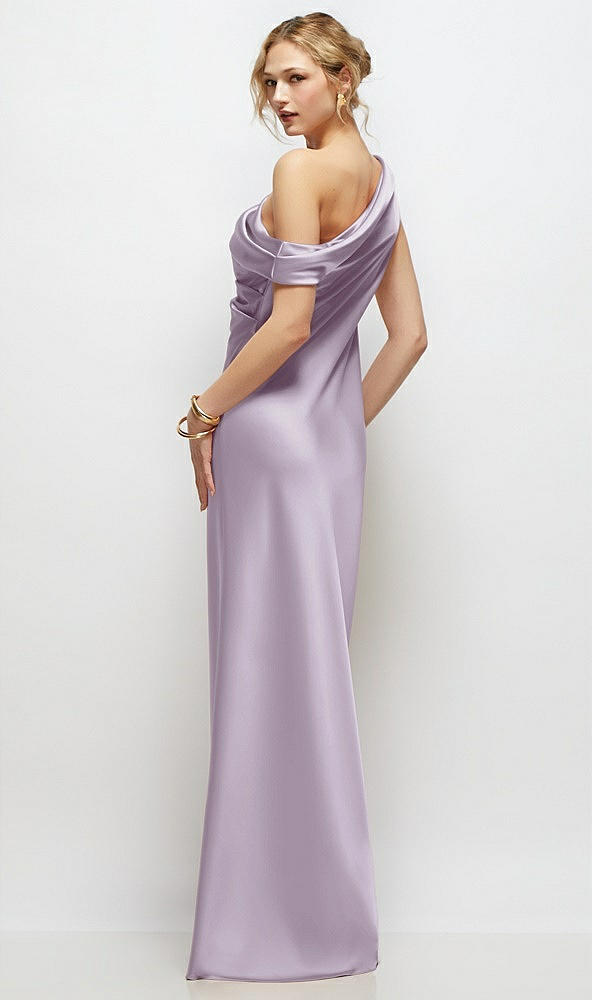 Back View - Lilac Haze Draped One-Shoulder Bias Stretch Satin Maxi Dress