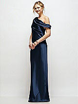 Side View Thumbnail - Midnight Navy Draped One-Shoulder Bias Stretch Satin Maxi Dress