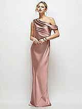 Front View Thumbnail - Neu Nude Draped One-Shoulder Bias Stretch Satin Maxi Dress
