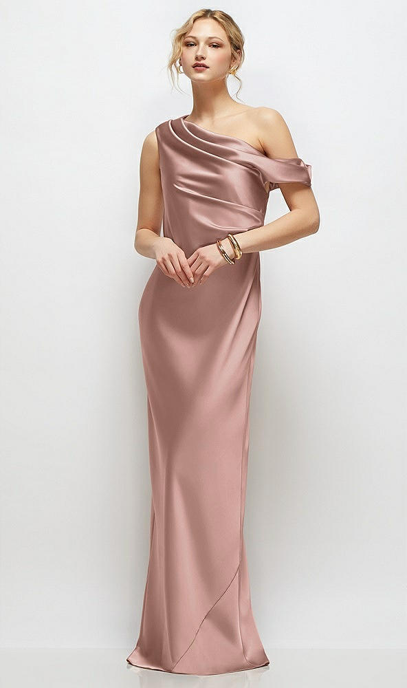 Front View - Neu Nude Draped One-Shoulder Bias Stretch Satin Maxi Dress