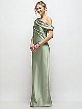 Side View Thumbnail - Sage Draped One-Shoulder Bias Stretch Satin Maxi Dress