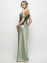 Rear View Thumbnail - Sage Draped One-Shoulder Bias Stretch Satin Maxi Dress