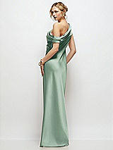 Rear View Thumbnail - Seagrass Draped One-Shoulder Bias Stretch Satin Maxi Dress