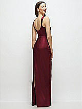 Rear View Thumbnail - Cabernet Scoop Neck Draped Column Stretch Satin Maxi Dress