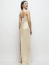 Rear View Thumbnail - Champagne Scoop Neck Draped Column Stretch Satin Maxi Dress