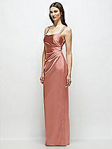 Side View Thumbnail - Desert Rose Scoop Neck Draped Column Stretch Satin Maxi Dress
