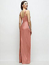Rear View Thumbnail - Desert Rose Scoop Neck Draped Column Stretch Satin Maxi Dress