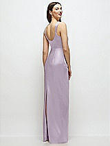 Rear View Thumbnail - Lilac Haze Scoop Neck Draped Column Stretch Satin Maxi Dress
