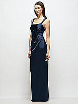 Side View Thumbnail - Midnight Navy Scoop Neck Draped Column Stretch Satin Maxi Dress