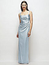 Front View Thumbnail - Mist Scoop Neck Draped Column Stretch Satin Maxi Dress