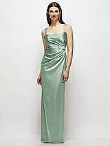 Front View Thumbnail - Seagrass Scoop Neck Draped Column Stretch Satin Maxi Dress